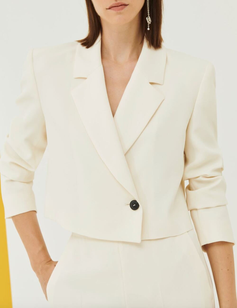 Marella Marigot Blazer Jacket Cropped White Minimalist Classic White US 10 NWT